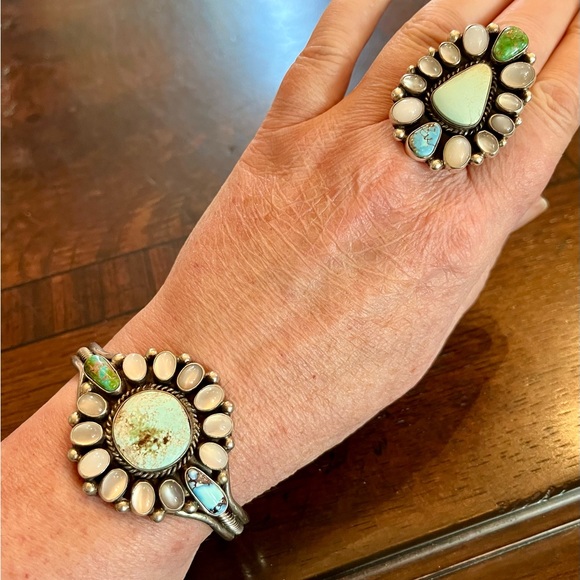 Dry Creek Turquoise and Moonstone Native American Bracelet - Picture 5 of 10